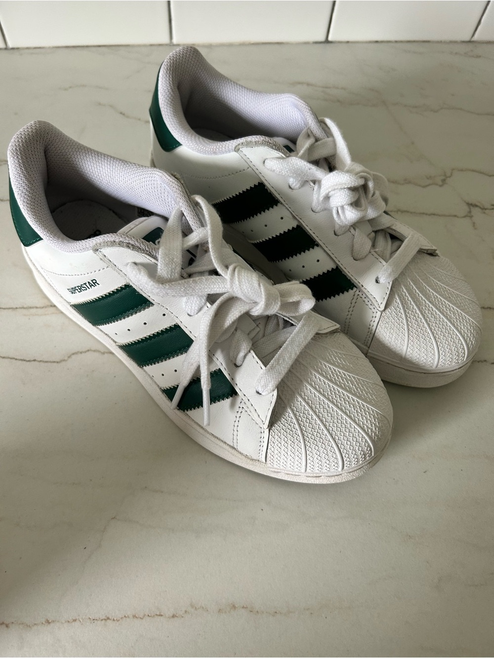 adidas Kids White Sneakers with Green Stripes